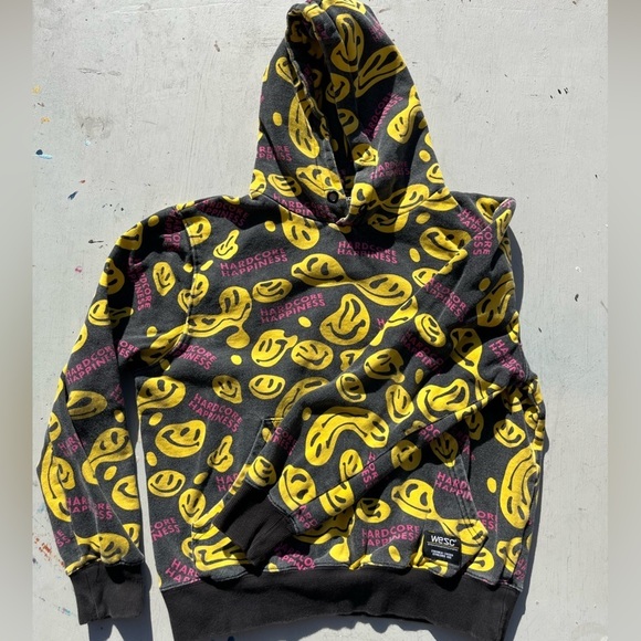 Men's Wesc Paradise Hoodie Multicolor Happy Face Logo S Pocket Streetwear Art - Picture 6 of 14